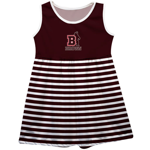 Brown University Bears Vive La Fete Girls Game Day Sleeveless Tank Dress Solid Brown Logo Stripes on Skirt