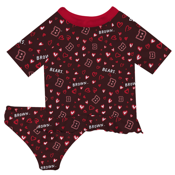 Brown University Bears Vive La Fete All Over Logo Brown Long Sleeve Bikini Set