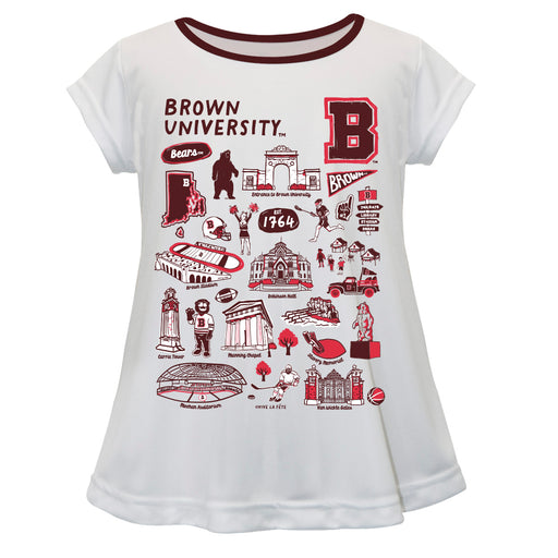 Brown University Bears Hand Sketched Vive La Fete Impressions Artwork White Short Sleeve Top