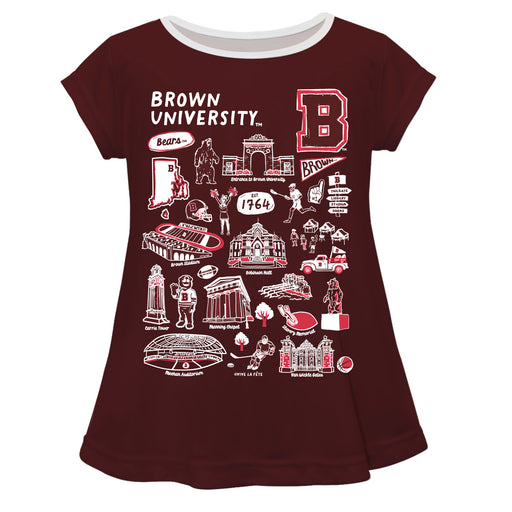 Brown University Bears Hand Sketched Vive La Fete Impressions Artwork Brown Short Sleeve Top