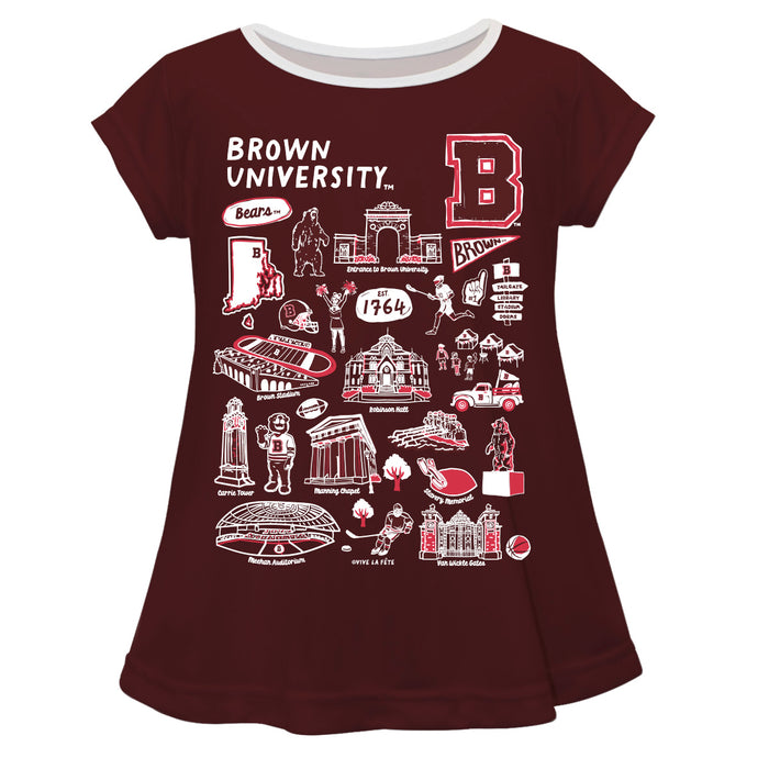 Brown University Bears Hand Sketched Vive La Fete Impressions Artwork Brown Short Sleeve Top