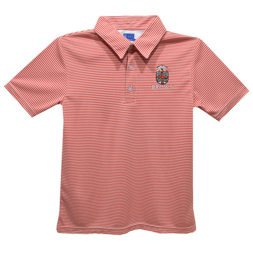 Brown University Bears Embroidered Red Cardinal Stripes Short Sleeve Polo Box Shirt
