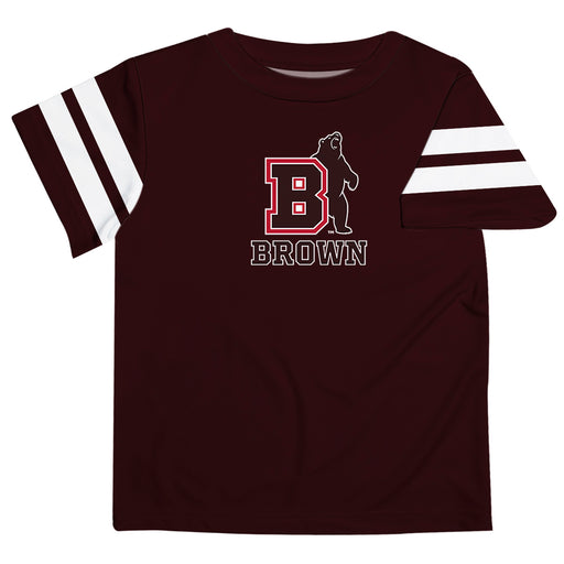 Brown University Bears Vive La Fete Boys Game Day Brown Short Sleeve Tee with Stripes on Sleeves