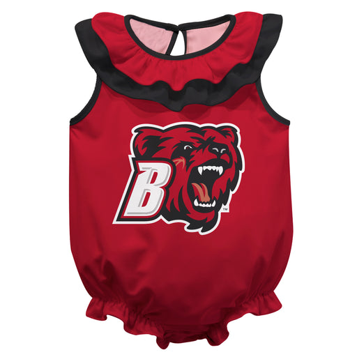 Bridgewater State University Bears BSU Red Sleeveless Ruffle Onesie Logo Bodysuit by Vive La Fete