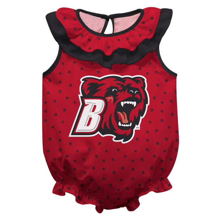Bridgewater State Bears BSU Swirls Red Sleeveless Ruffle Onesie Logo Bodysuit