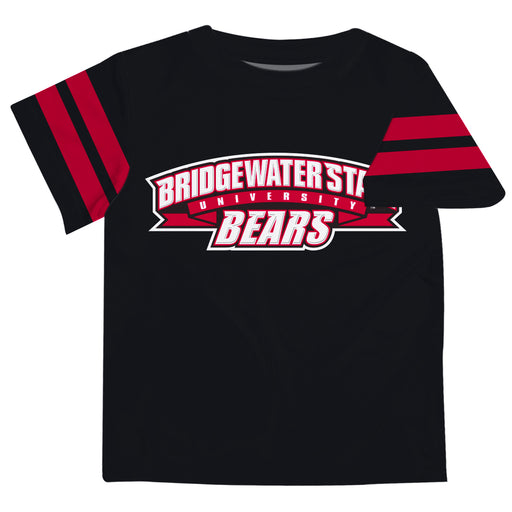 Bridgewater State Bears BSU Vive La Fete Boys Game Day Black Short Sleeve Tee with Stripes on Sleeves
