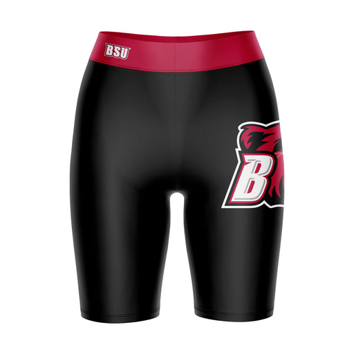 Bridgewater State Bears BSU Vive La Fete Game Day Logo on Thigh & Waistband Black and Red Women Bike Short 9 Inseam