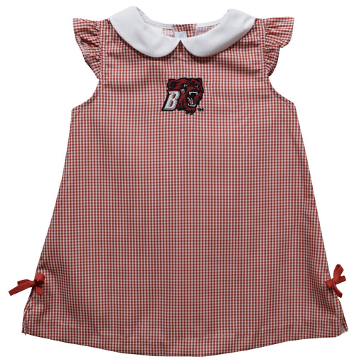 Bridgewater State Bears BSU Embroidered Red Gingham A Line Dress