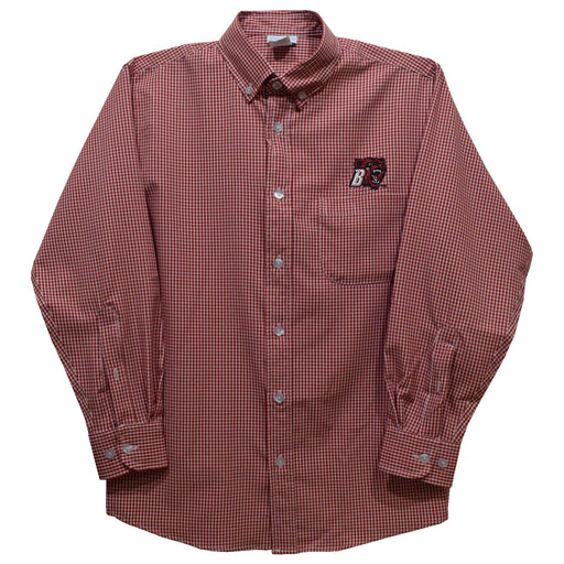 Bridgewater State Bears BSU Embroidered Red Gingham Long Sleeve Button Down Shirt