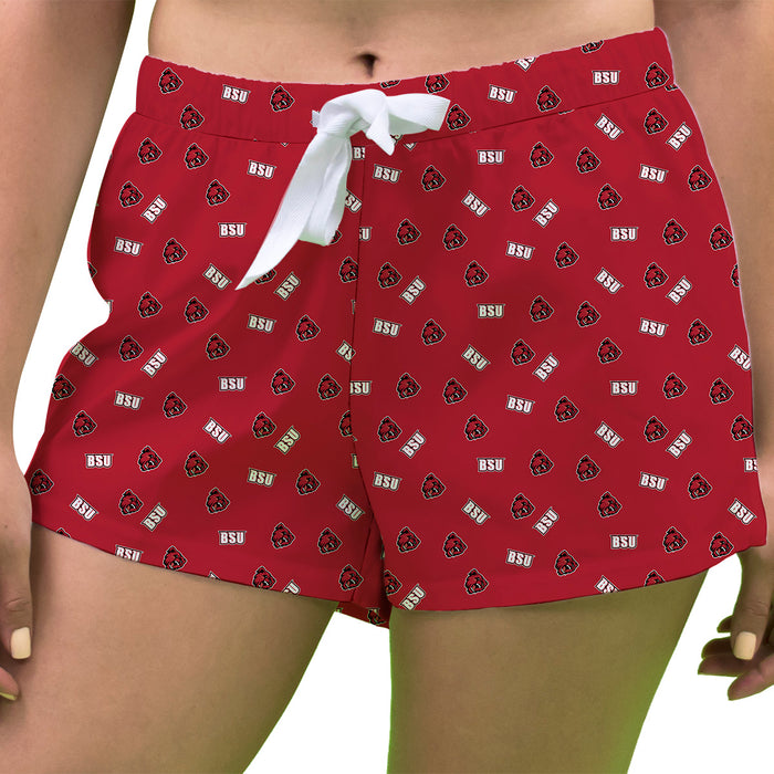 Bridgewater State Bears BSU Vive La Fete Game Day All Over Logo Women Red Lounge Shorts