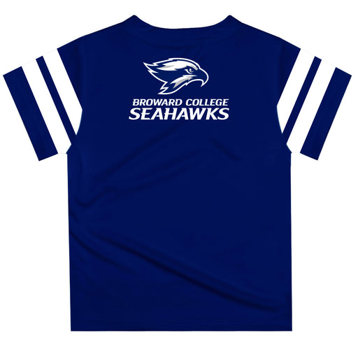 Broward College Seahawks Vive La Fete Boys Game Day Blue Shorts Sleeve Tee with Stripes on Sleeves - Vive La Fête - Online Apparel Store