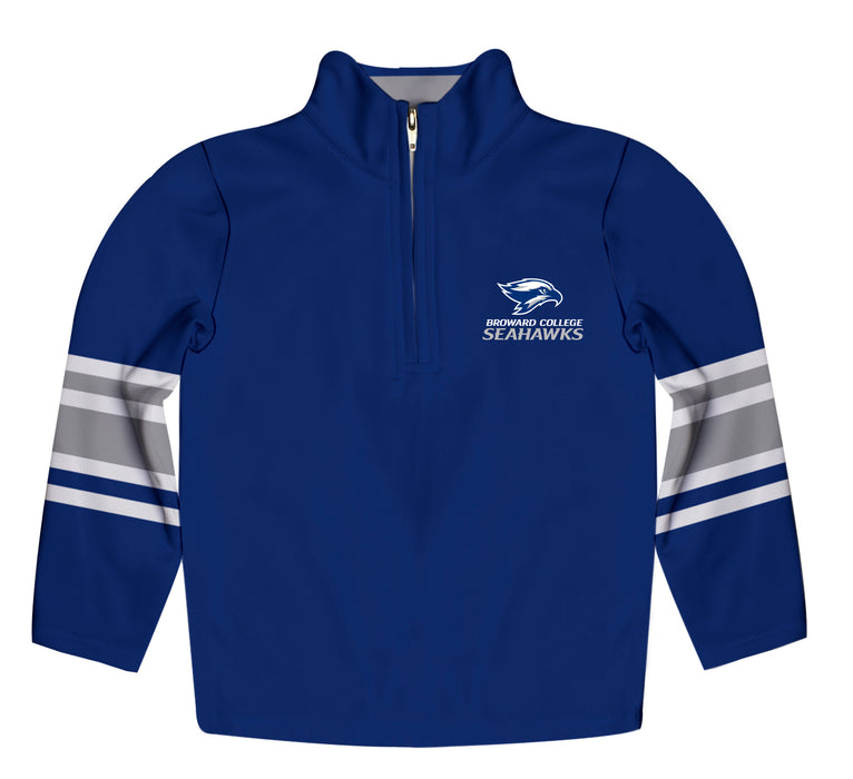 Broward College Seahawks Vive La Fete Game Day Blue Quarter Zip Pullover Stripes on Sleeves - Vive La Fête - Online Apparel Store