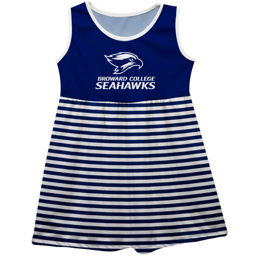 Broward College Seahawks Vive La Fete Girls Game Day Sleeveless Tank Dress Solid Blue Mascot Stripes on Skirt - Vive La Fête - Online Apparel Store