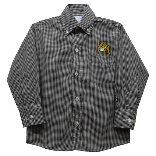 Bryant University Bulldogs Embroidered Black Gingham Long Sleeve Button Down