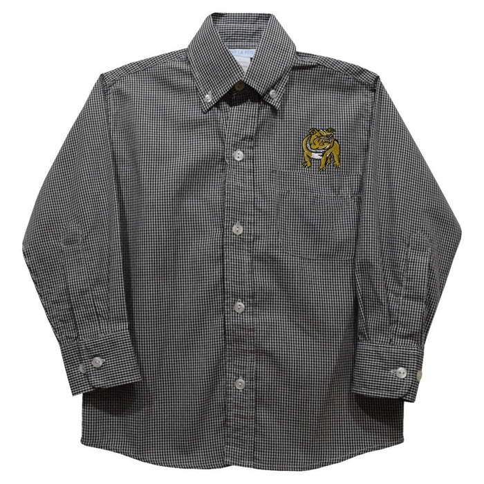 Bryant University Bulldogs Embroidered Black Gingham Long Sleeve Button Down
