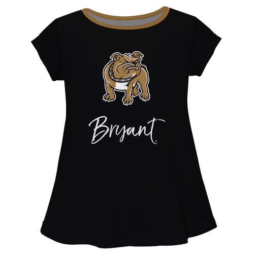 Bryant University Bulldogs Vive La Fete Girls Game Day Short Sleeve Black Top with School Logo and Name