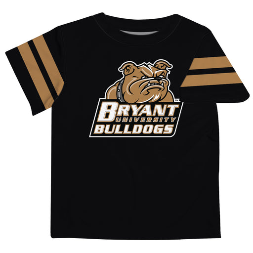 Bryant University Bulldogs Vive La Fete Boys Game Day Black Short Sleeve Tee with Stripes on Sleeves
