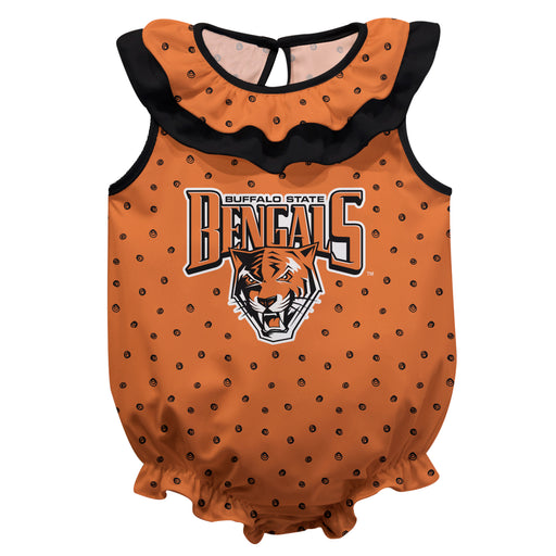 Buffalo State Bengals Swirls Orange Sleeveless Ruffle Onesie Logo Bodysuit