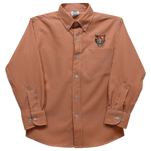 Buffalo State Bengals Embroidered Orange Gingham Long Sleeve Button Down