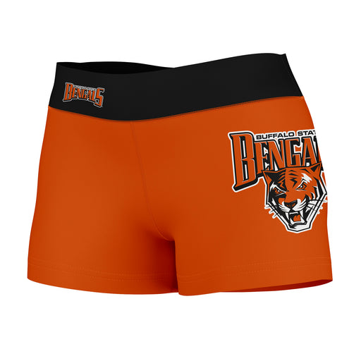 Buffalo State Bengals Vive La Fete Logo on Thigh & Waistband Orange Black Women Yoga Booty Workout Shorts 3.75 Inseam