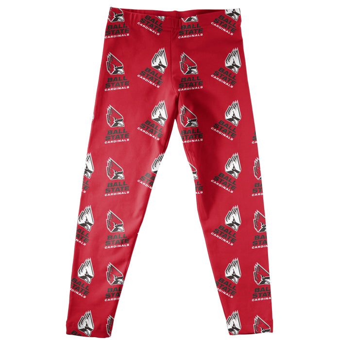 Ball State University Cardinals Vive La Fete Girls Game Day All Over Logo Elastic Waist Classic Play Red Leggings Tights - Vive La Fête - Online Apparel Store