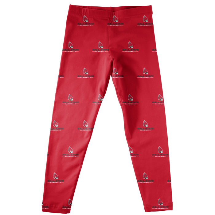 Ball State Cardinals Vive La Fete Girls Game Day All Over Logo Elastic Waist Classic Play Red Leggings Tights - Vive La Fête - Online Apparel Store