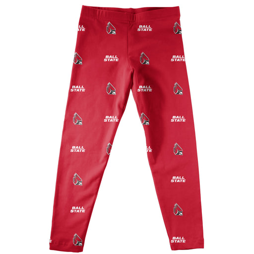 Ball State University Cardinals Girls Game Day All Over Logo Elastic Waist Classic Play Red Leggings Tights - Vive La Fête - Online Apparel Store