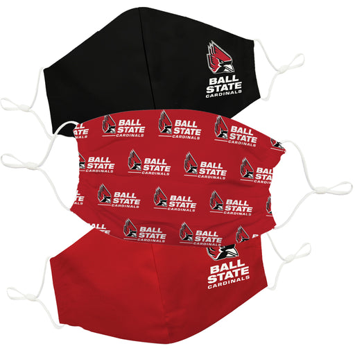 Ball State University Cardinals Face Mask Black and Red Set of Three - Vive La Fête - Online Apparel Store