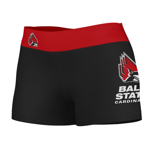 Ball State Cardinals Vive La Fete Logo on Thigh and Waistband Black & Red Women Yoga Booty Workout Shorts 3.75 Inseam"