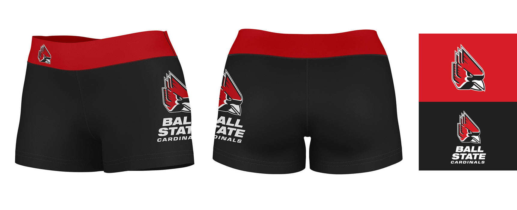 Ball State Cardinals Vive La Fete Logo on Thigh and Waistband Black & Red Women Yoga Booty Workout Shorts 3.75 Inseam" - Vive La Fête - Online Apparel Store
