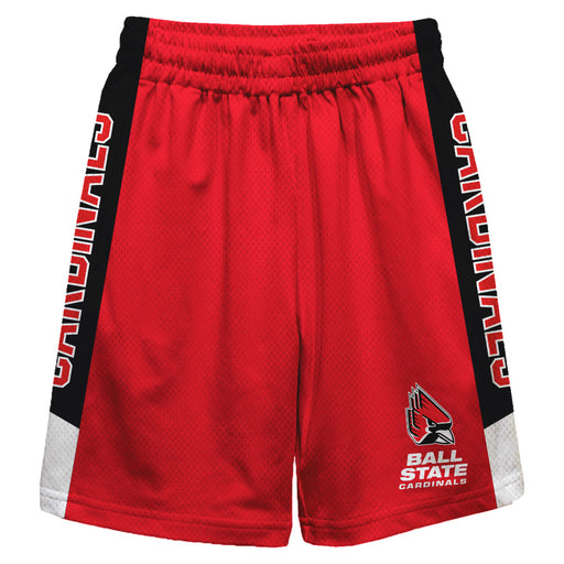 Ball State Cardinals Vive La Fete Game Day Red Stripes Boys Solid Black Athletic Mesh Short