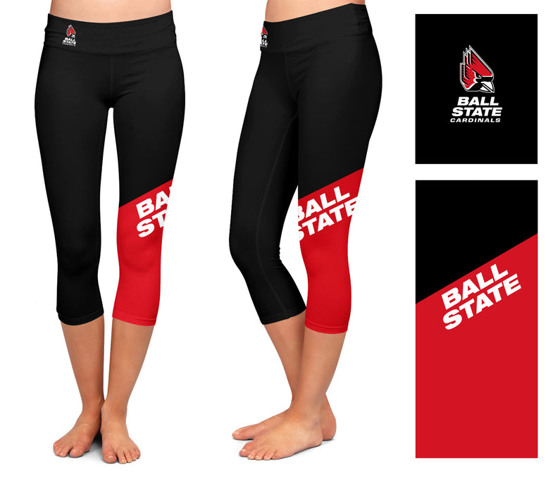 Ball State Cardinals Vive La Fete Game Day Collegiate Leg Color Block Girls Black Red Capri Leggings - Vive La Fête - Online Apparel Store