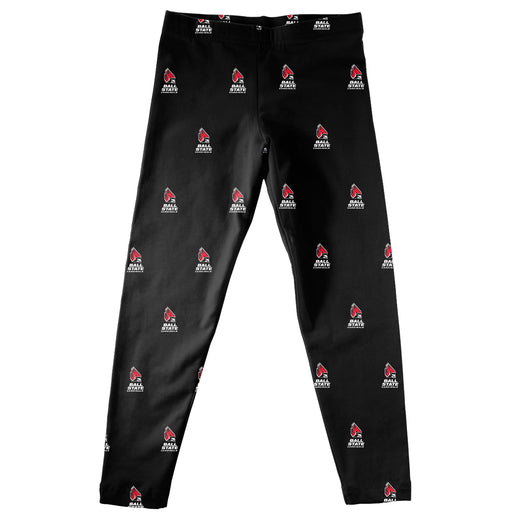 Ball State Cardinals Vive La Fete Girls Game Day All Over Logo Elastic Waist Classic Play Black Leggings Tights