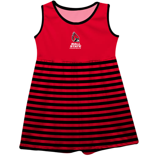 Ball State Cardinals Vive La Fete Girls Game Day Sleeveless Tank Dress Solid Cardinal Logo Stripes on Skirt