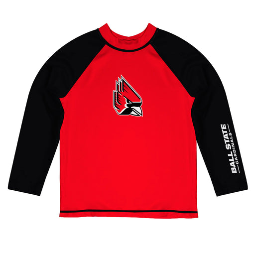 Ball State Cardinals Vive La Fete Logo Red Black Long Sleeve Raglan Rashguard