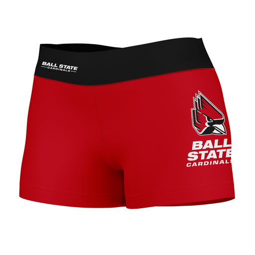 Ball State Cardinals Vive La Fete Logo on Thigh & Waistband Red Black Women Yoga Booty Workout Shorts 3.75 Inseam