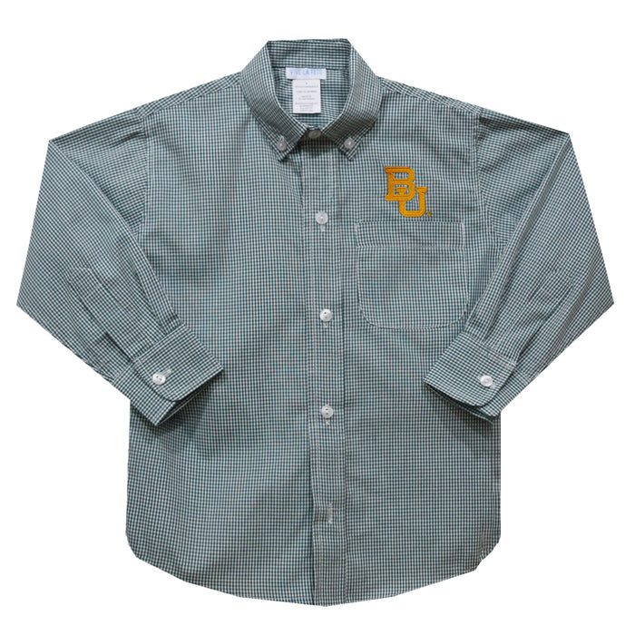 Baylor University Bears Embroidered Hunter Green Gingham Long Sleeve Button Down Shirt