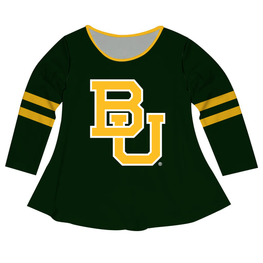 Baylor Bears Big Logo Gree Stripes Long Sleeve Girls Laurie Top - Vive La Fête - Online Apparel Store