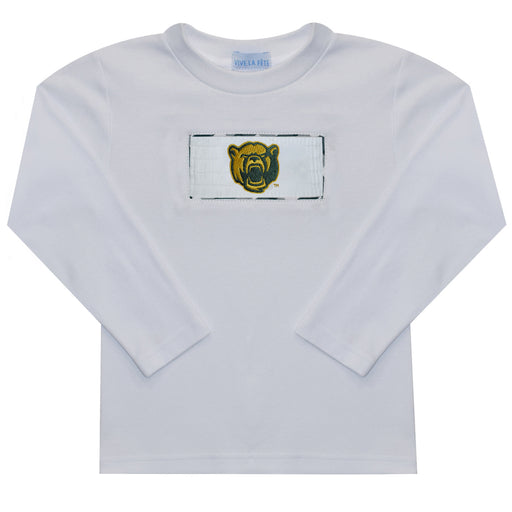 Baylor Smocked Embroidered White Knit Tee Shirt Long Sleeve