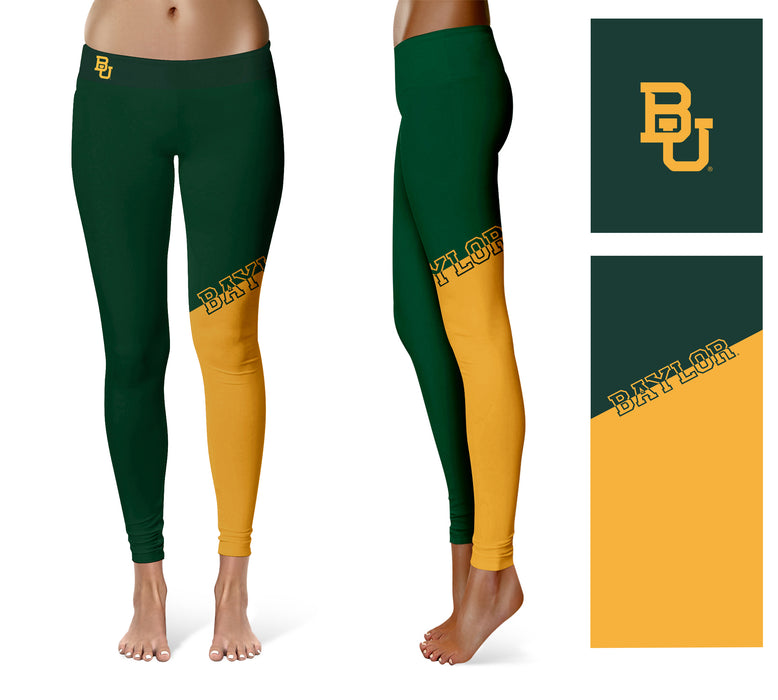Baylor University Bears Vive La Fete Game Day Collegiate Leg Color Block Women Green Gold Yoga Leggings - Vive La Fête - Online Apparel Store
