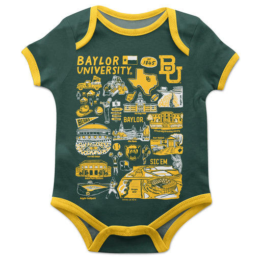 Baylor Bears Hand Sketched Vive La Fete Impressions Artwork Infant Green Short Sleeve Onesie Bodysuit