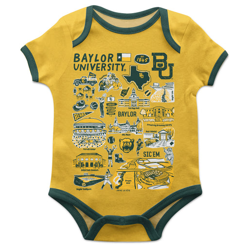 Baylor Bears Hand Sketched Vive La Fete Impressions Artwork Infant Gold Short Sleeve Onesie Bodysuit