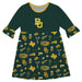 Baylor Bears 3/4 Sleeve Solid Green Repeat Print Hand Sketched Vive La Fete Impressions Artwork on Skirt