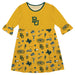 Baylor Bears 3/4 Sleeve Solid Gold Repeat Print Hand Sketched Vive La Fete Impressions Artwork on Skirt