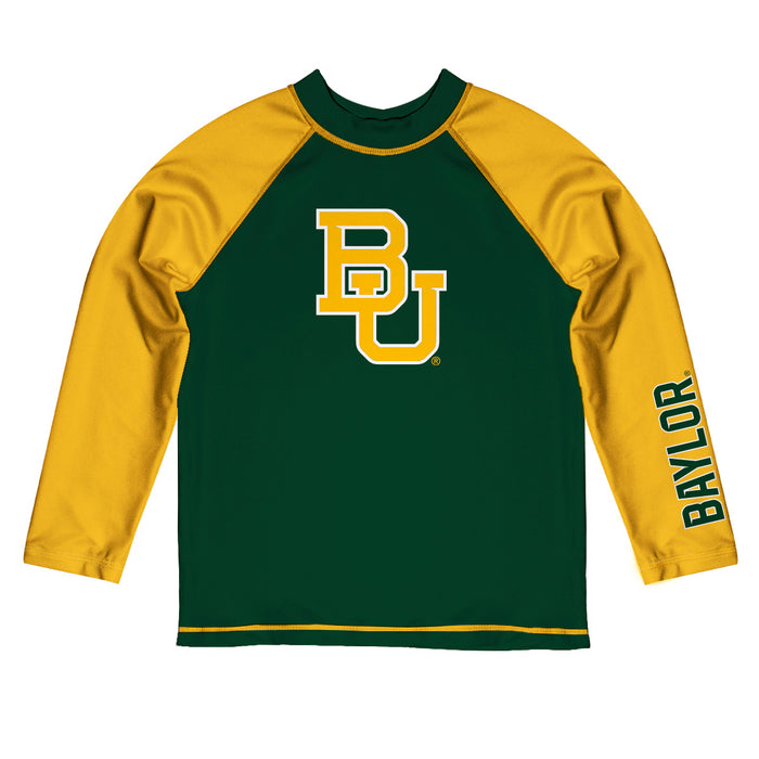 Baylor Bears Vive La Fete Green and Gold Long Sleeve Raglan Rashguard