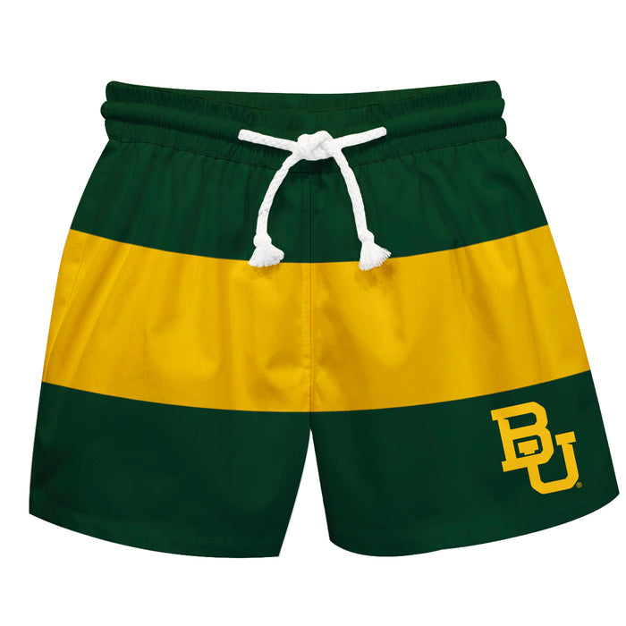 Baylor Bears Vive La Fete Green Gold Stripes Swimtrunks V2