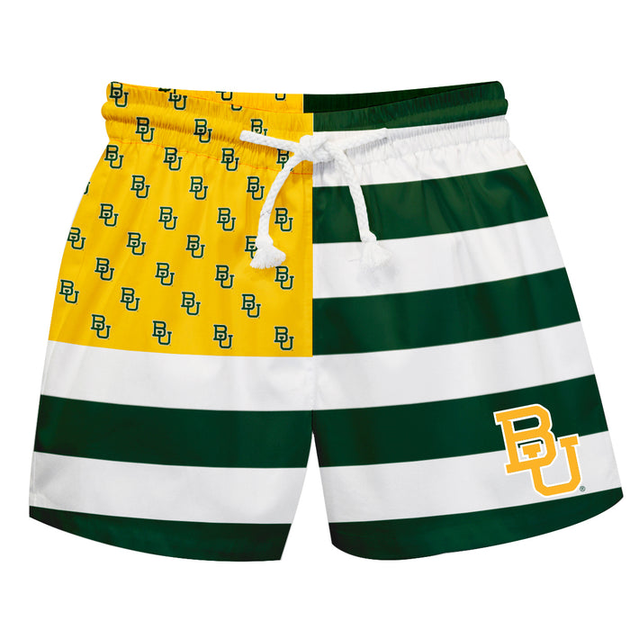 Baylor Bears Vive La Fete Game Day Green White Gold Flag Swimtrunks V1