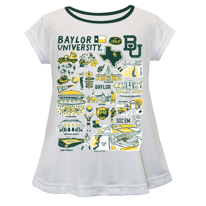 Baylor Bears Hand Sketched Vive La Fete Impressions Artwork White Short Sleeve Top