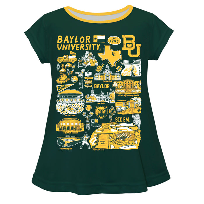 Baylor Bears Hand Sketched Vive La Fete Impressions Artwork Green Short Sleeve Top