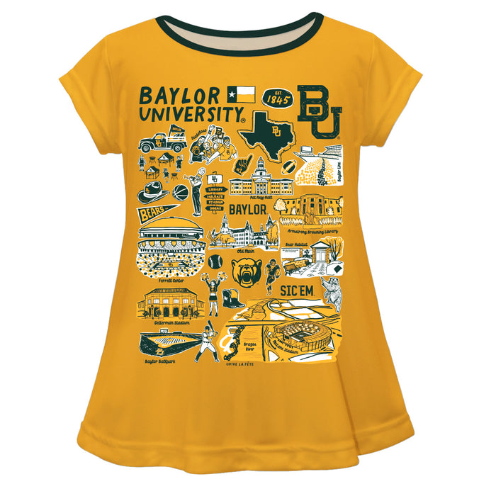 Baylor Bears Hand Sketched Vive La Fete Impressions Artwork Gold Short Sleeve Top
